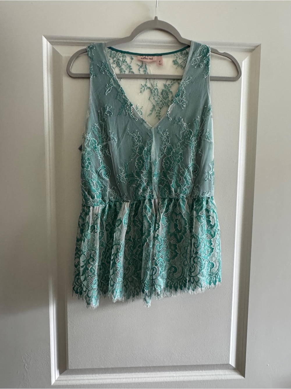 Willow Lace Peplum Tank Top in Mint Green